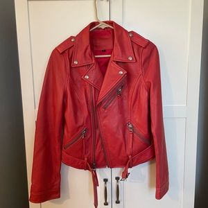 100% RED LEATHER  MOTO JACKET